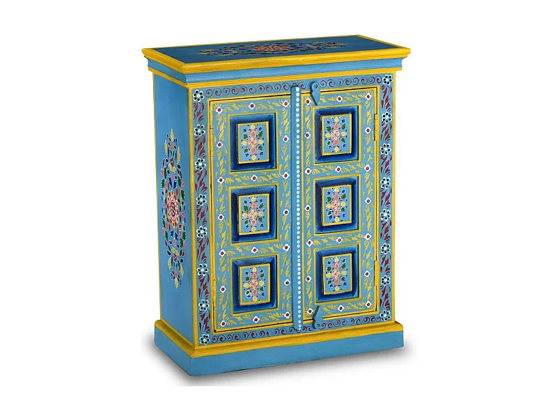 Buffet bahut armoire console meuble de rangement bois massif de manguier peinture manuelle turquoise 4402023