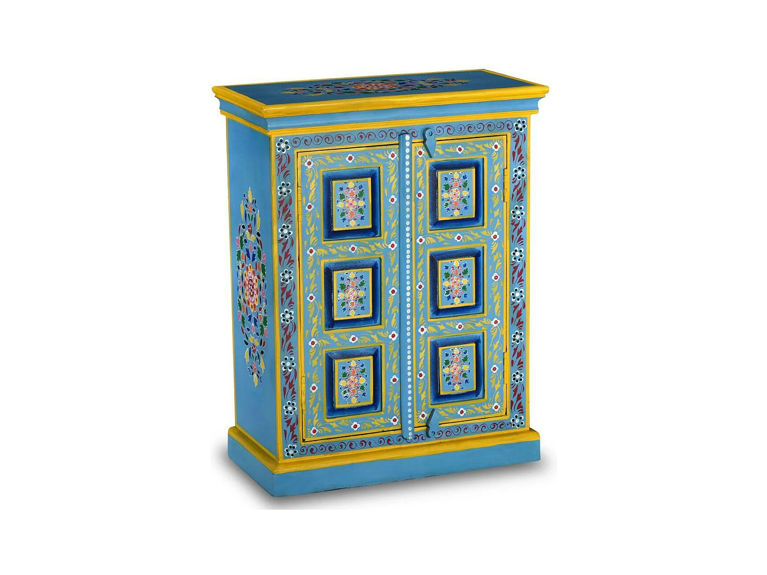 Buffet bahut armoire console meuble de rangement bois massif de manguier peinture manuelle turquoise 4402023