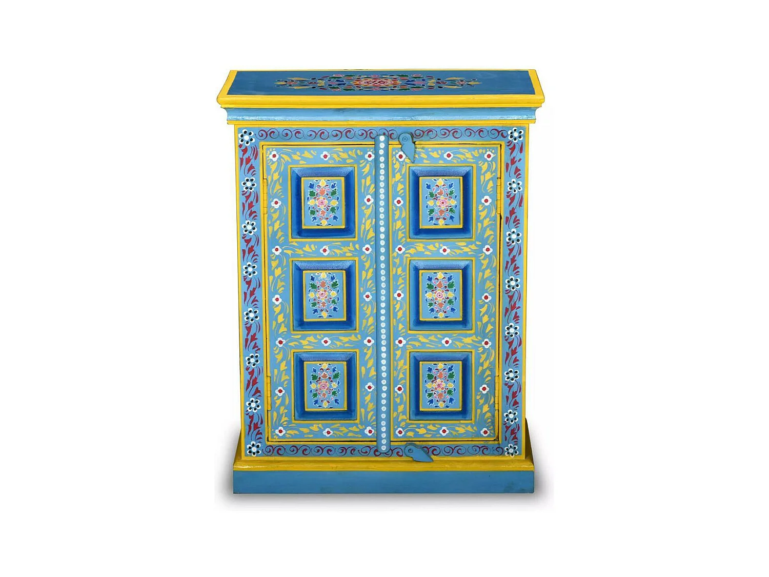 Buffet bahut armoire console meuble de rangement bois massif de manguier peinture manuelle turquoise 4402023