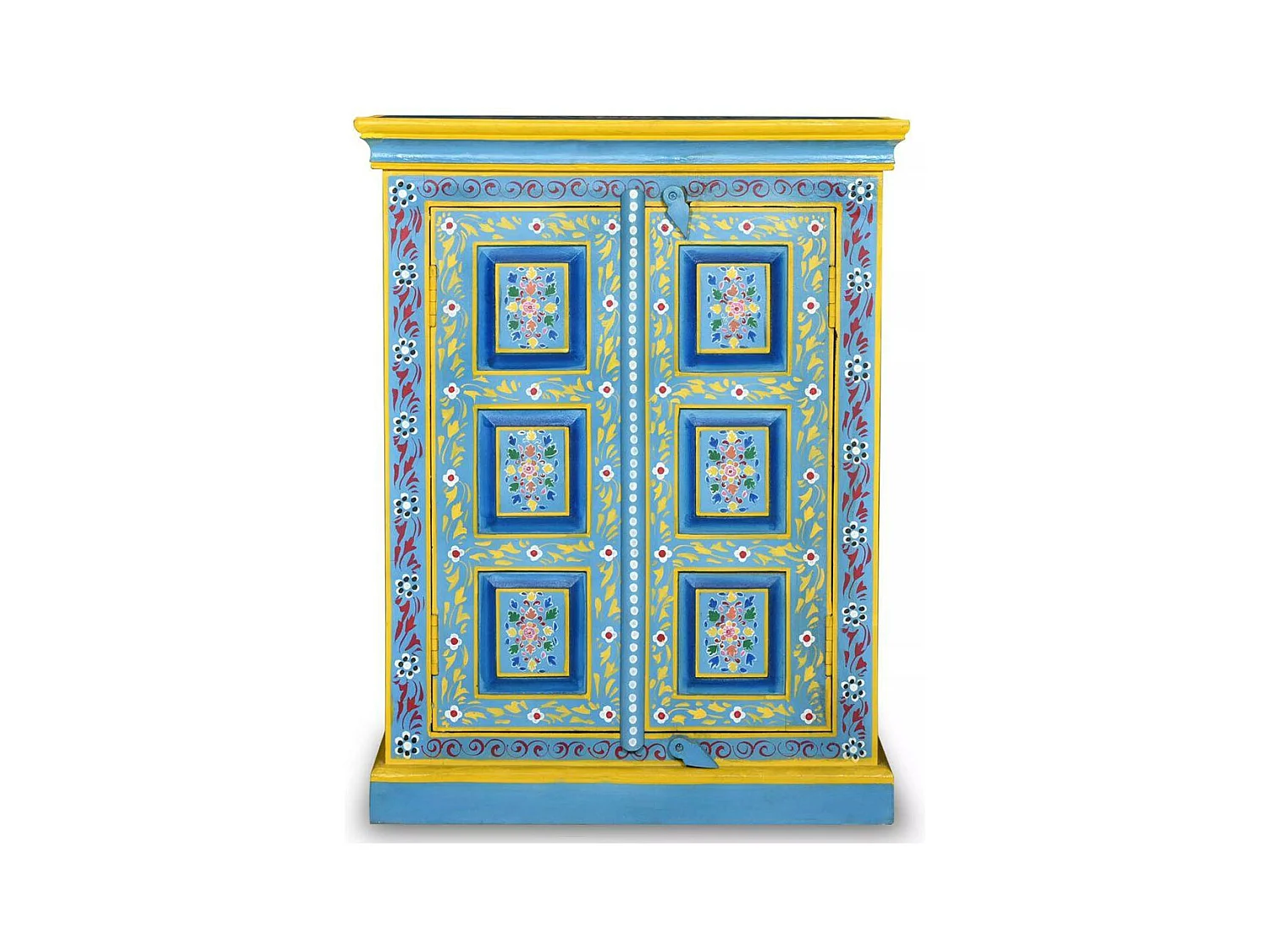 Buffet bahut armoire console meuble de rangement bois massif de manguier peinture manuelle turquoise 4402023