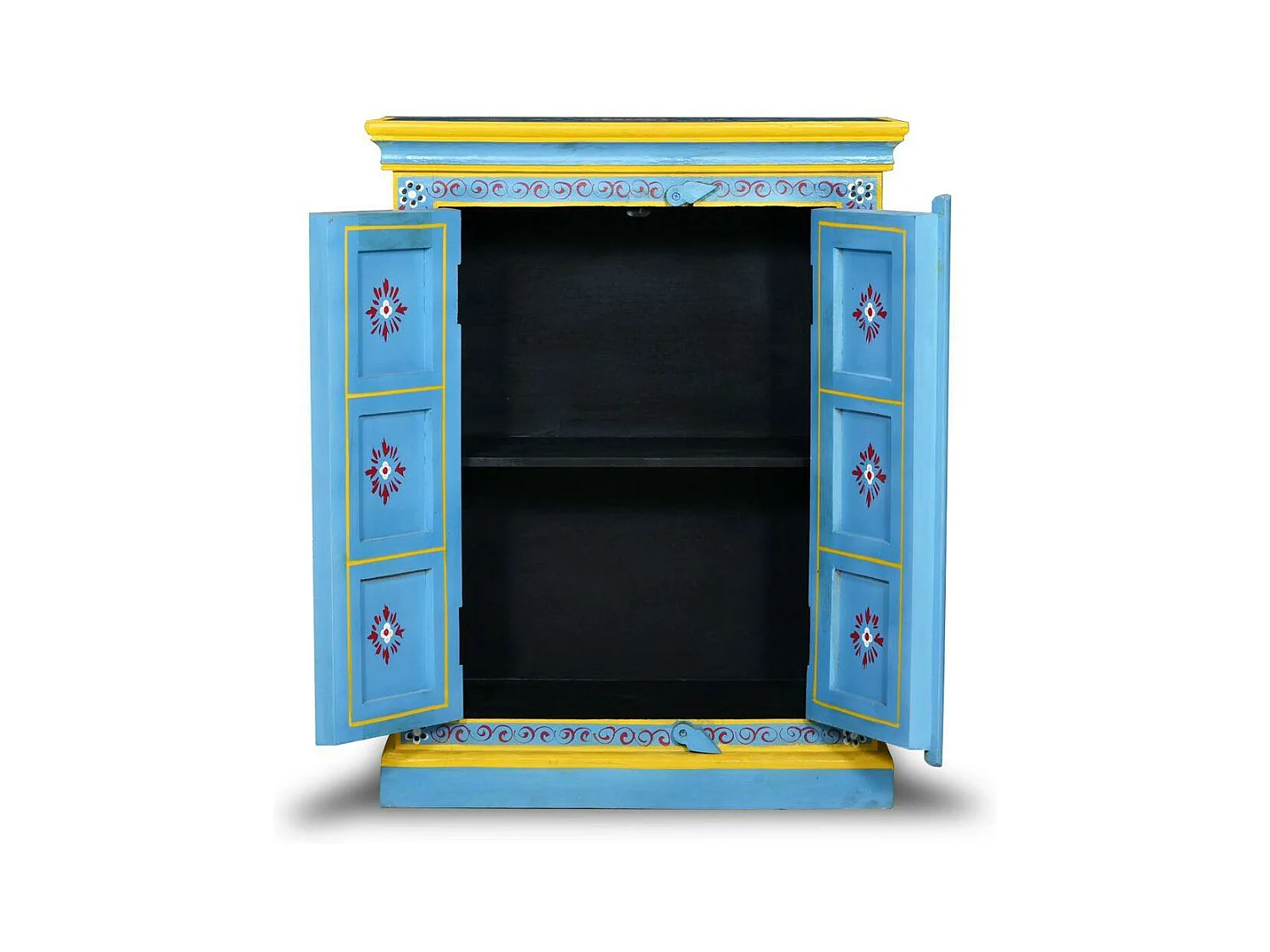 Buffet bahut armoire console meuble de rangement bois massif de manguier peinture manuelle turquoise 4402023