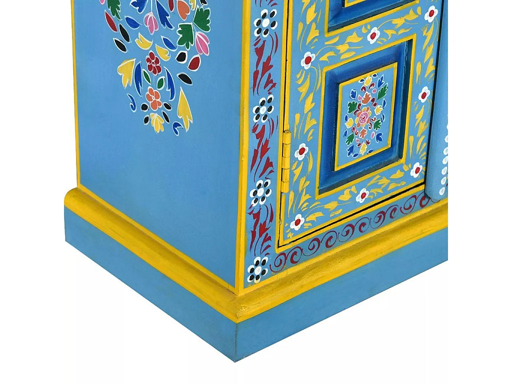 Buffet bahut armoire console meuble de rangement bois massif de manguier peinture manuelle turquoise 4402023