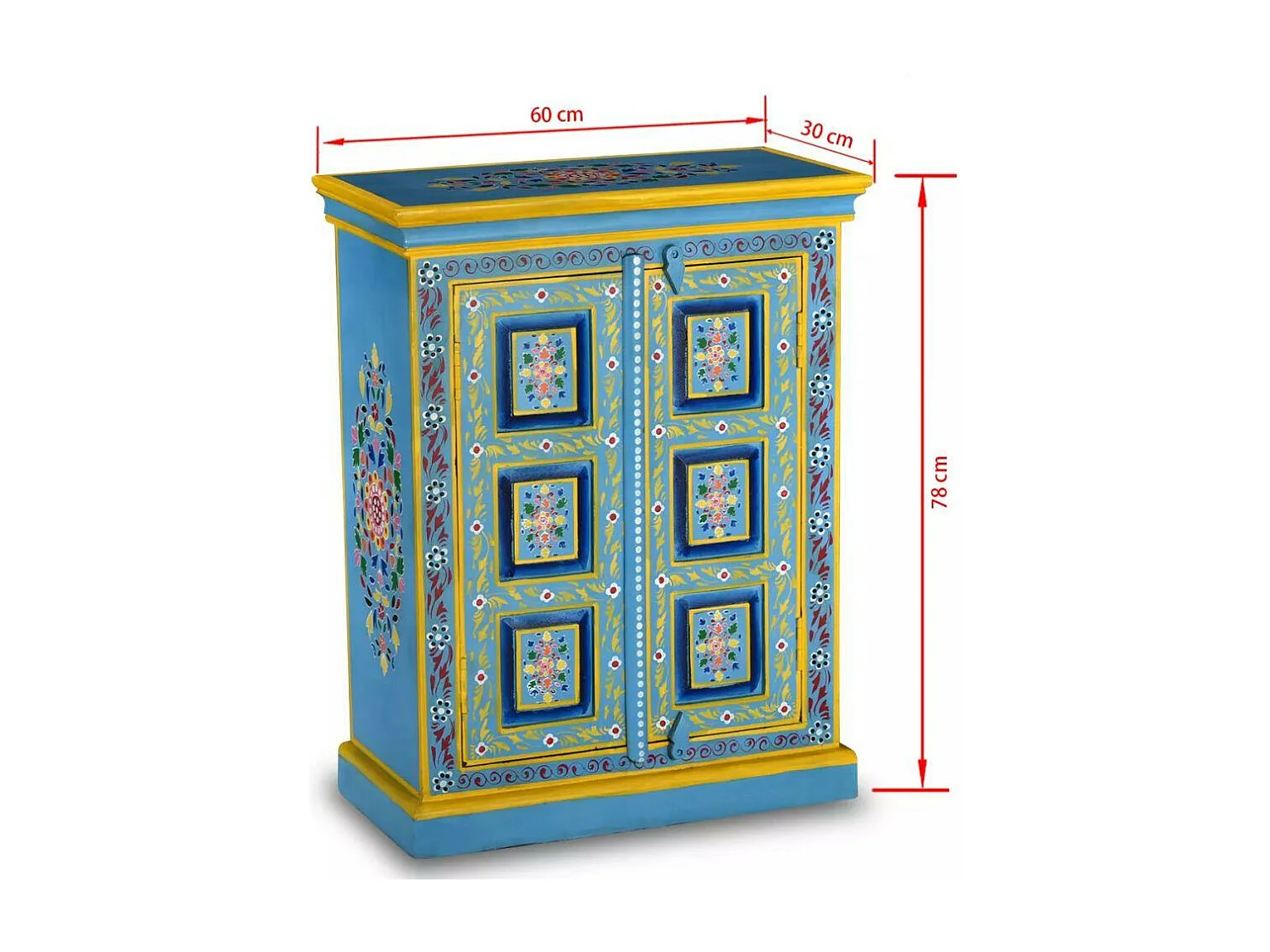 Buffet bahut armoire console meuble de rangement bois massif de manguier peinture manuelle turquoise 4402023