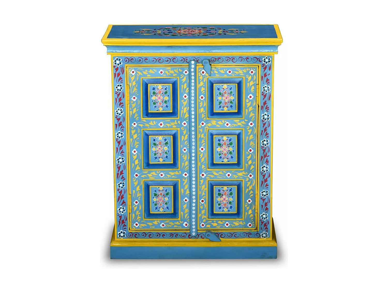 Buffet bahut armoire console meuble de rangement bois massif de manguier peinture manuelle turquoise 4402023