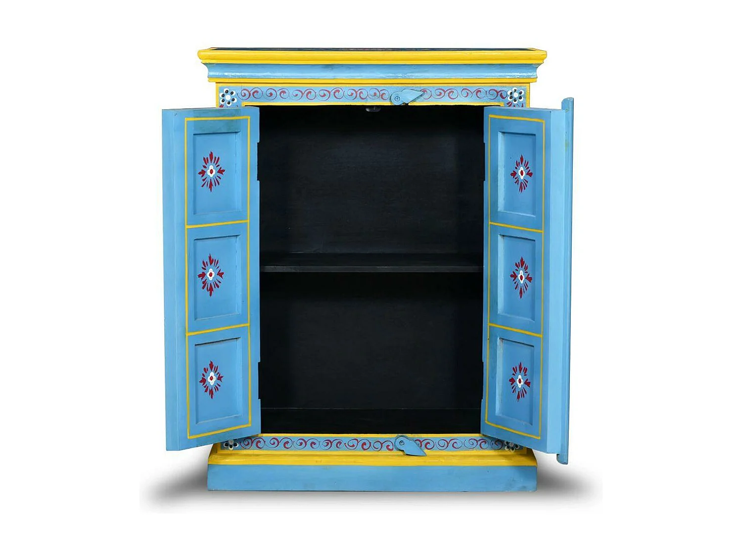 Buffet bahut armoire console meuble de rangement bois massif de manguier peinture manuelle turquoise 4402023