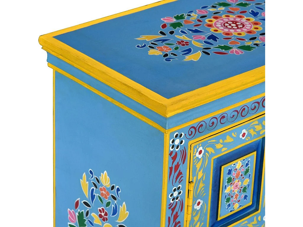 Buffet bahut armoire console meuble de rangement bois massif de manguier peinture manuelle turquoise 4402023