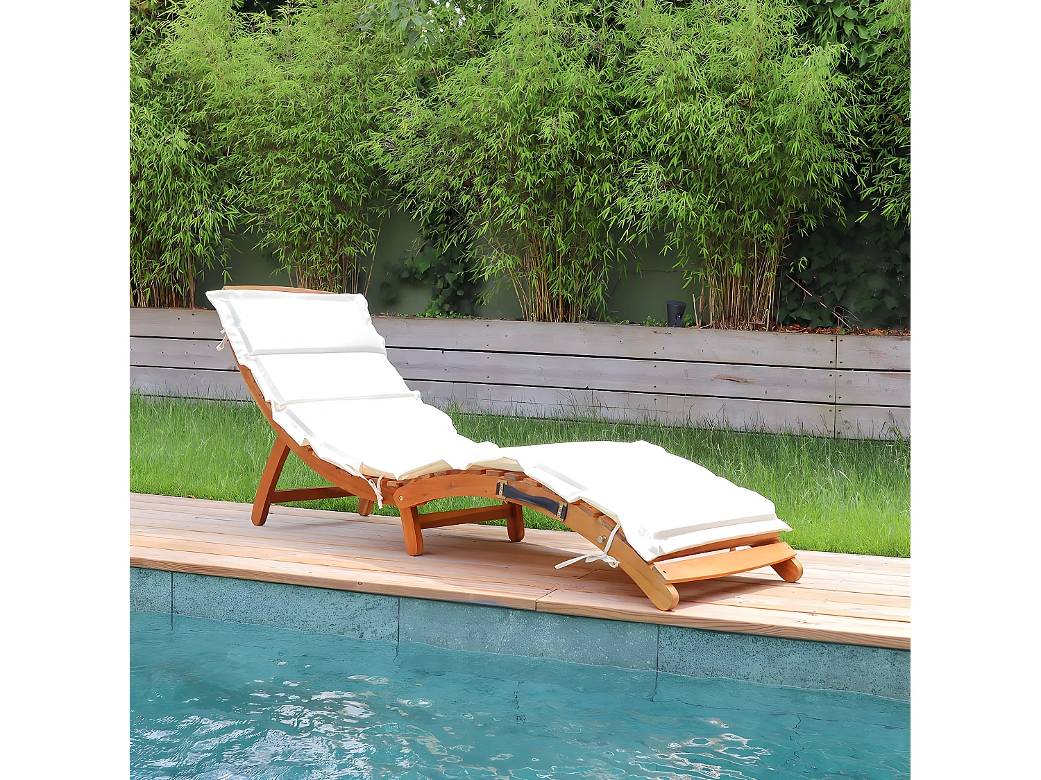 Bain de soleil pliant avec coussin écru - Tyka