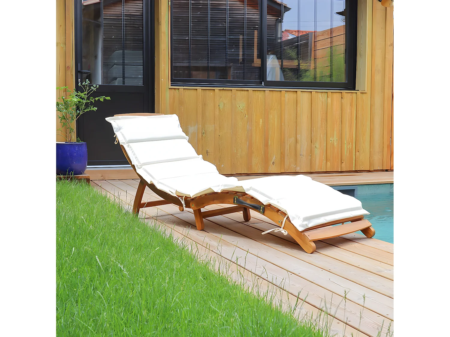 Bain de soleil pliant avec coussin écru - Tyka
