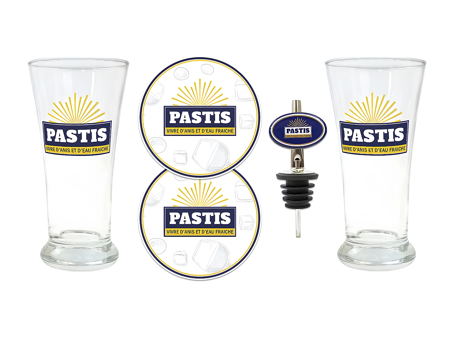 Coffret de 2 Verres à Pastis, 2 dessous de verre et bec verseur
