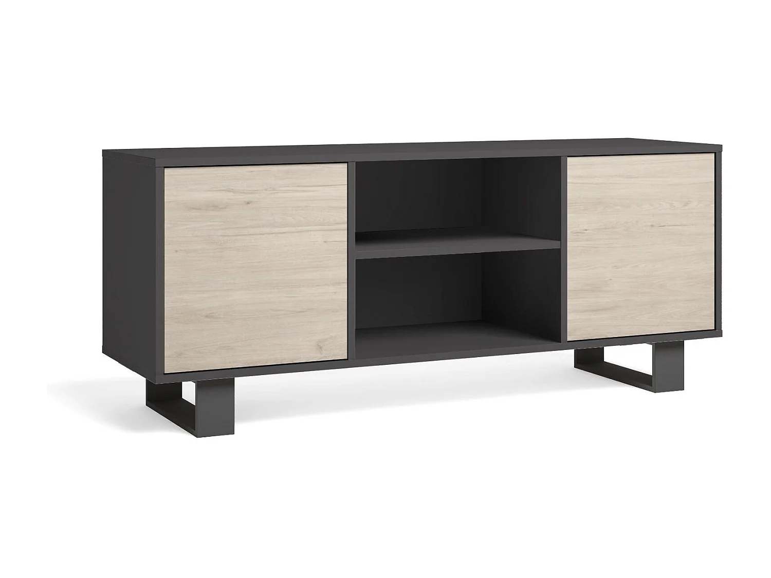 Televisiemeubels, Windmodel, 137x40x57cm, Eetkamer, Grijs en eiken, Moderne stijl