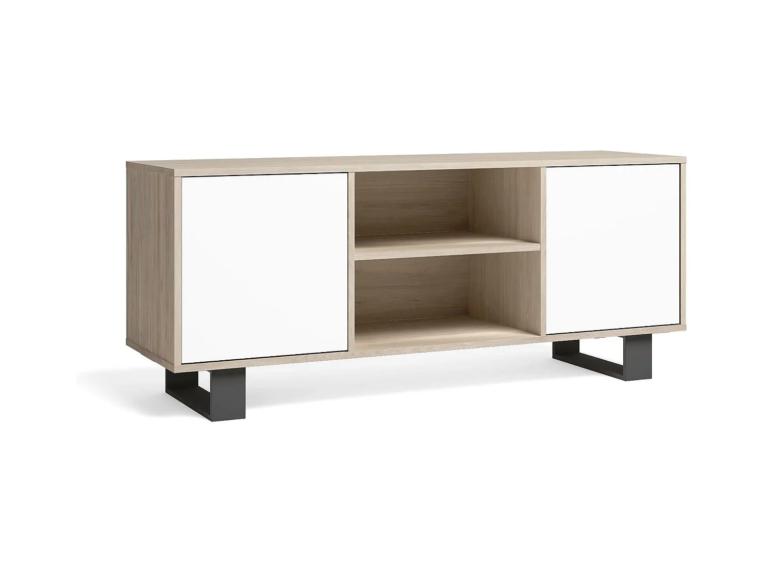 Televisiemeubels, Windmodel, 137x40x57cm, Eetkamer, Eik en wit, Moderne stijl