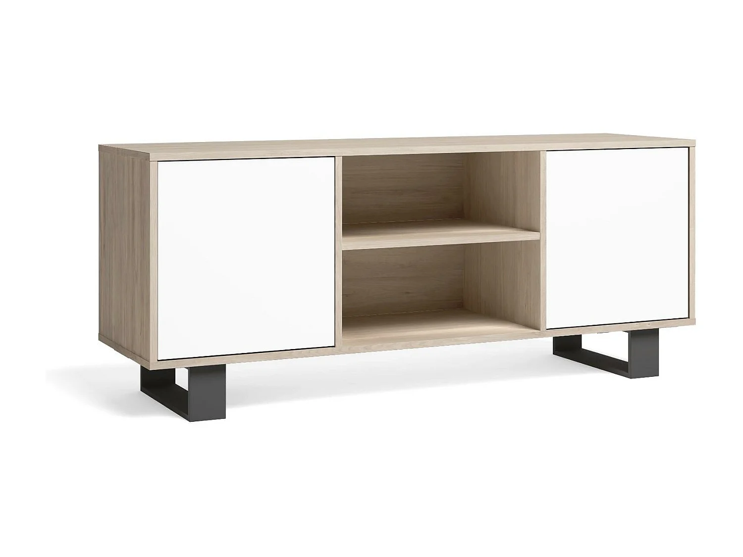 Televisiemeubels, Windmodel, 137x40x57cm, Eetkamer, Eik en wit, Moderne stijl