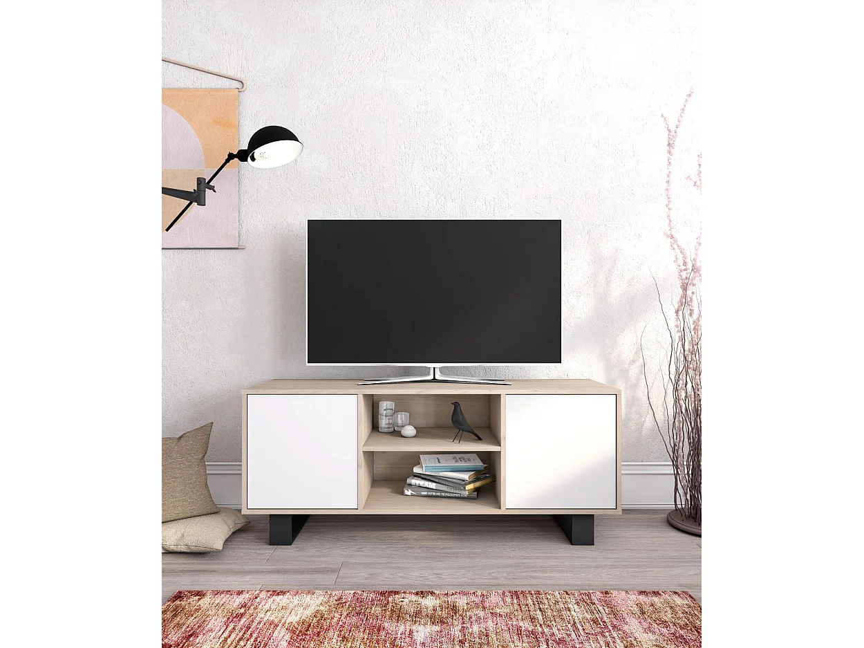 Televisiemeubels, Windmodel, 137x40x57cm, Eetkamer, Eik en wit, Moderne stijl