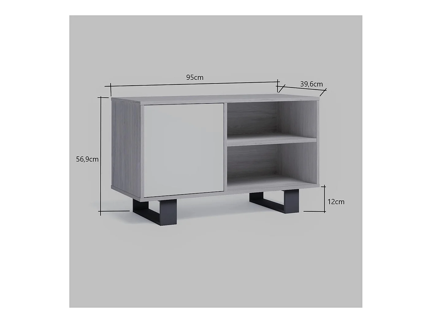 TV-Möbel 100 mit linker Tür, Wohn-/Esszimmer, Modell WIND, Farbe Struktur Weiß, Farbe Tür Eiche, 95x40x57cm