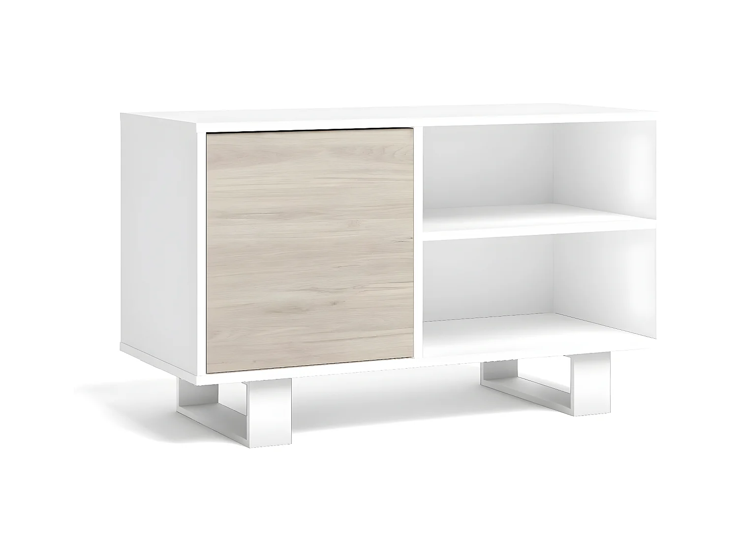 Meuble TV 95x40x57cm Modèle WIND, Couleur structure blanche, Couleur porte chêne