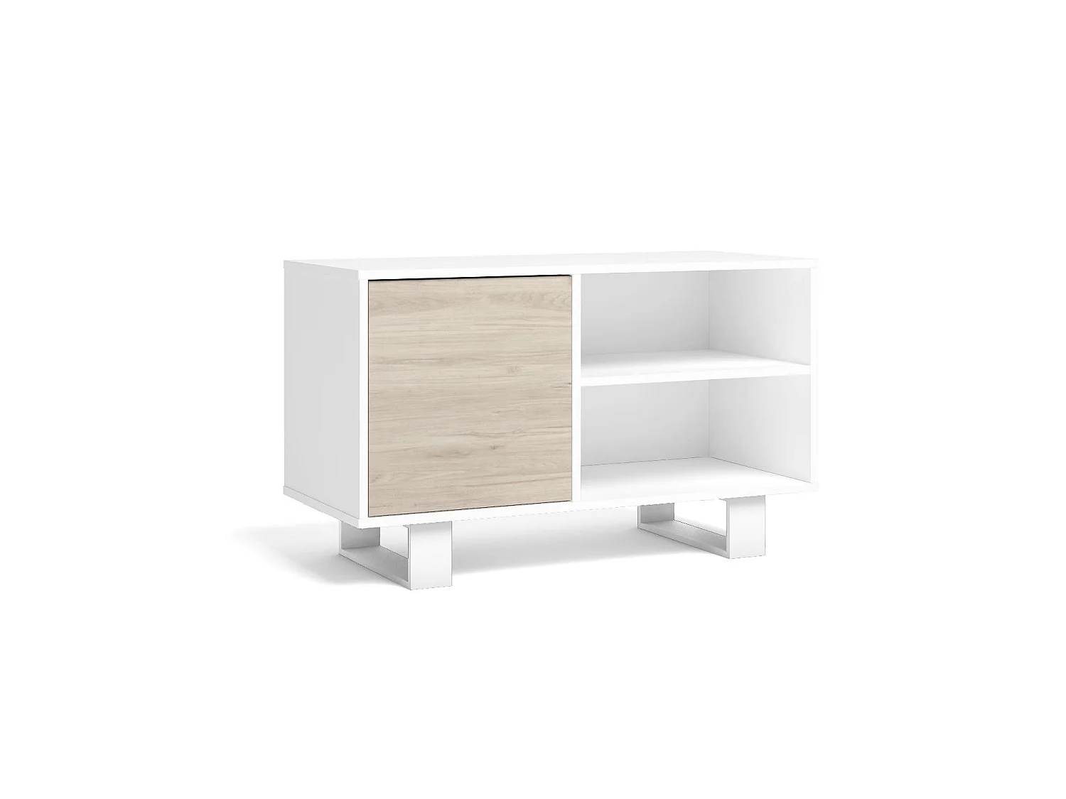 Meuble TV 95x40x57cm modèle WIND, couleur structure blanche, couleur porte chêne