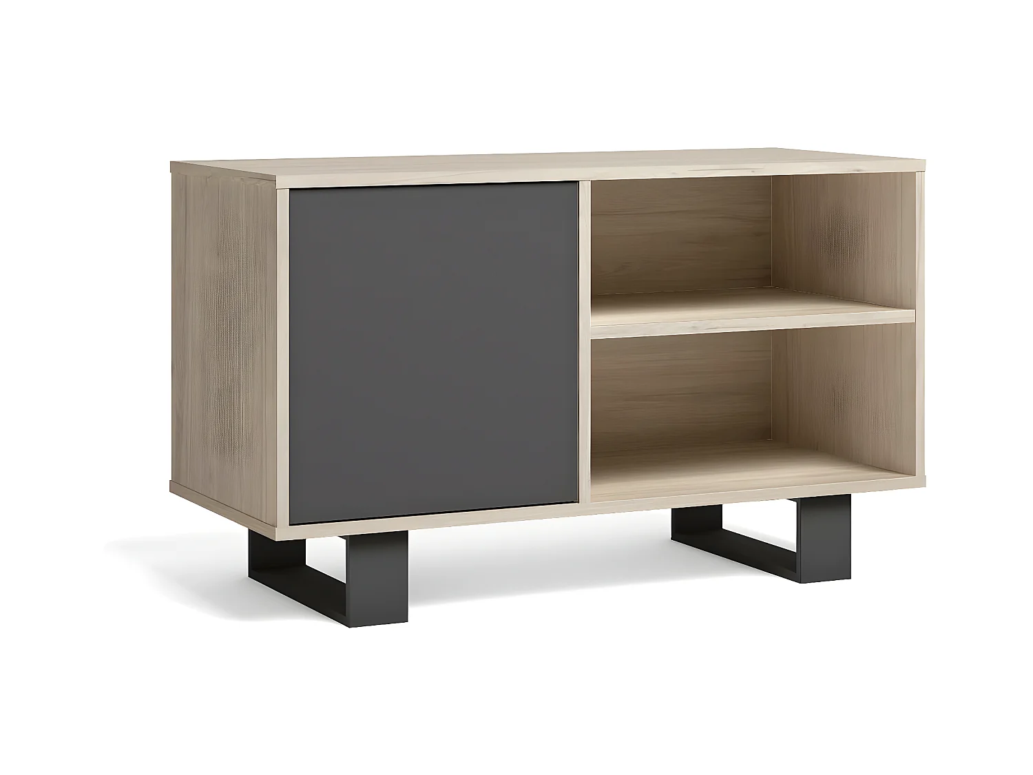 Meuble TV 95x40x57cm Modèle WIND, couleur structure Chêne, couleur porte Gris Anthracite