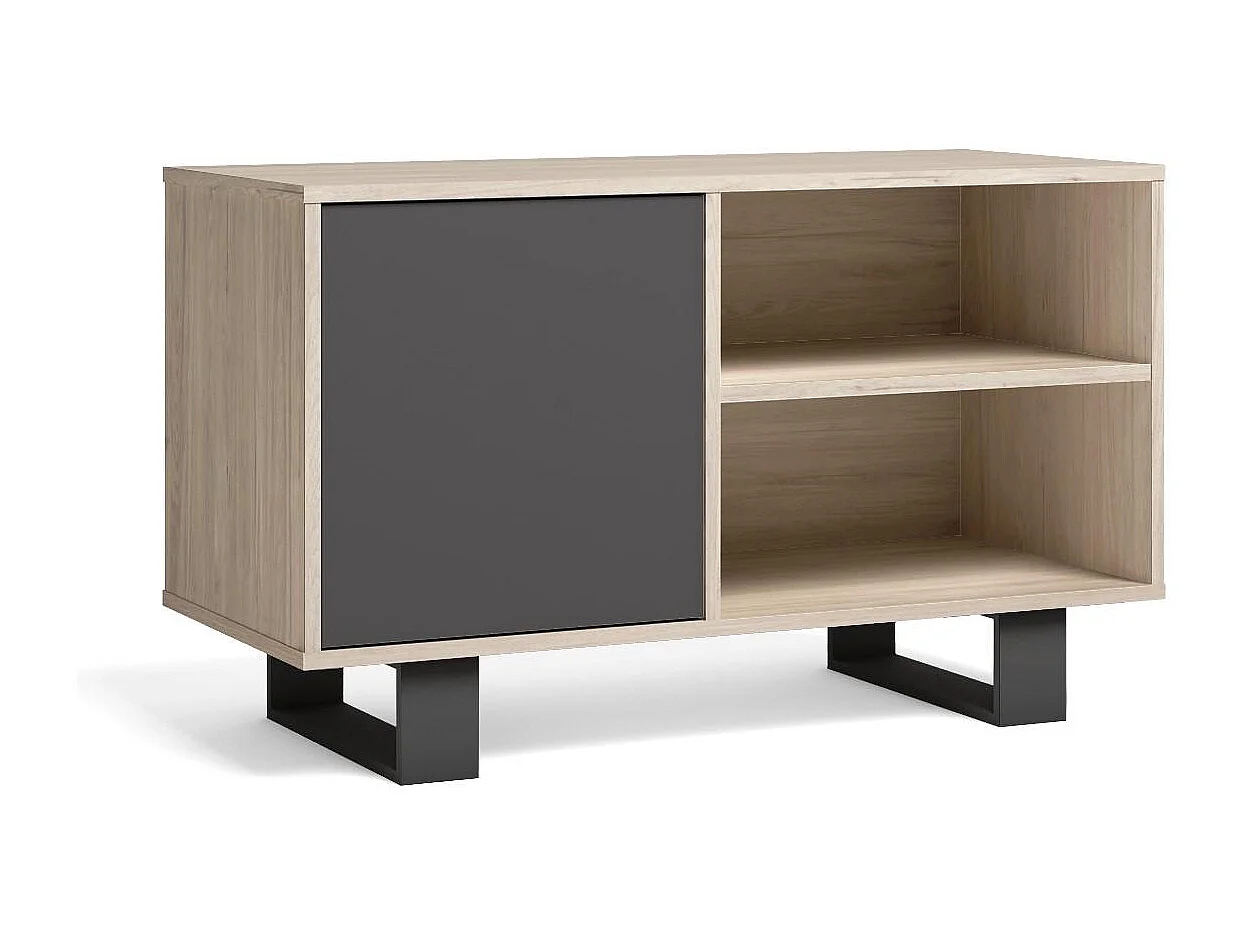 Meuble TV 95x40x57cm Modèle WIND, couleur structure Chêne, couleur porte Gris Anthracite