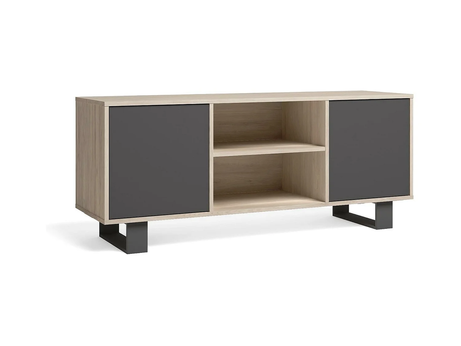 Meuble TV modèle 137x40x57cm WIND, couleur structure Chêne, couleur portes Gris Anthracite.