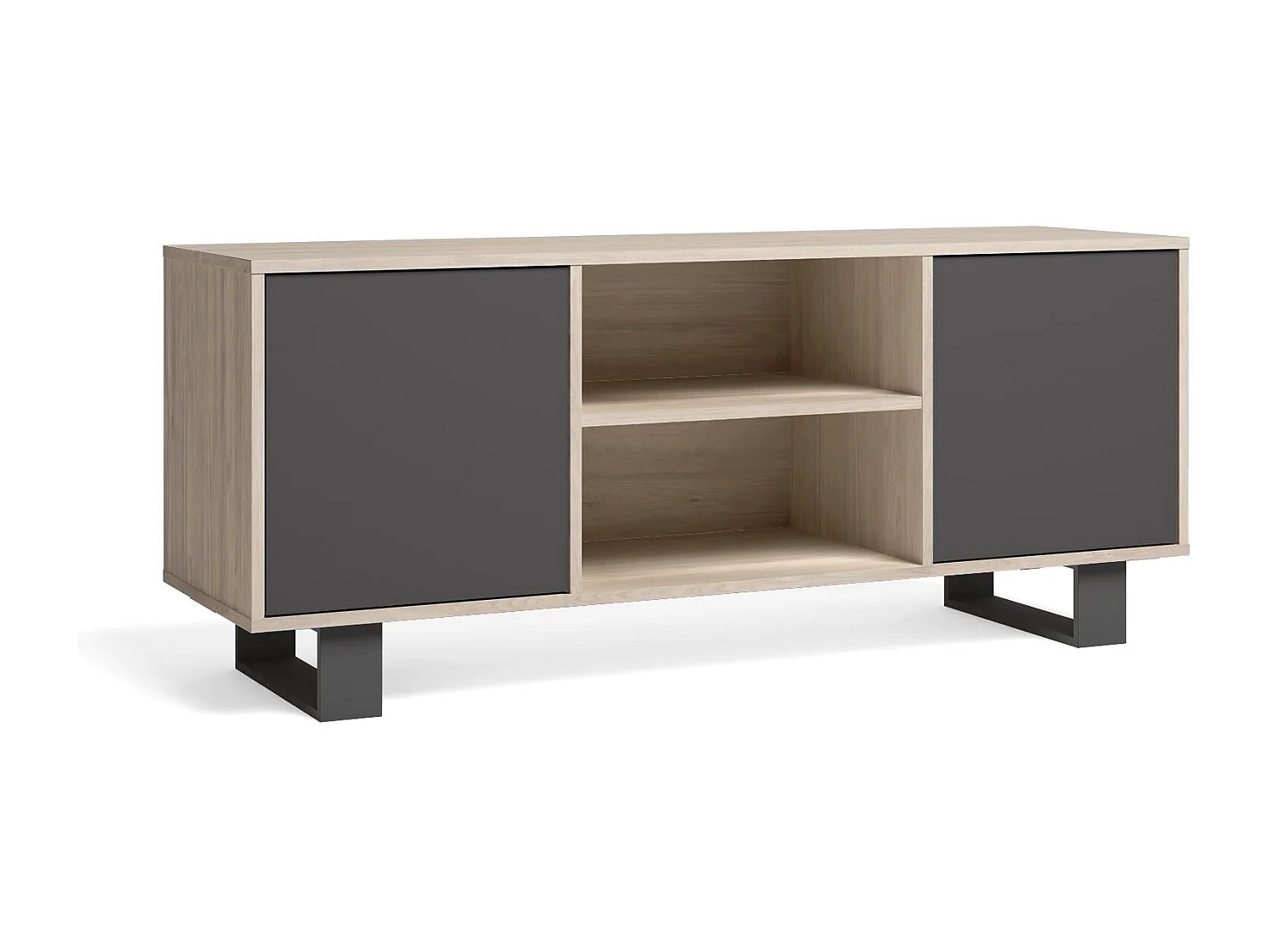 Meuble TV modèle 137x40x57cm WIND, couleur structure Chêne, couleur portes Gris Anthracite.