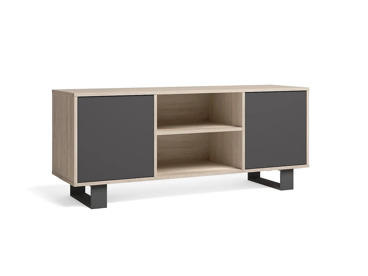 Mueble TV 140 Modelo WIND, color estructura Roble, color puertas Gris Antracita, 137x40x57cm