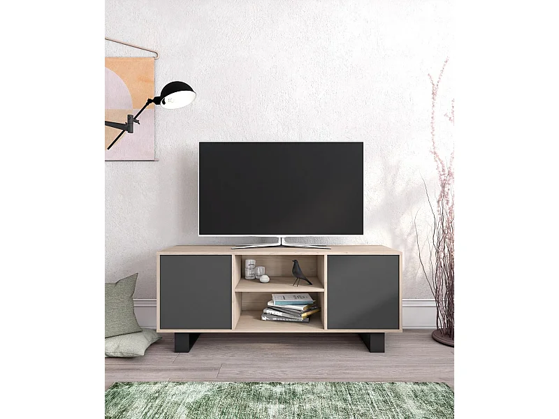 Móvel de TV modelo WIND, cor Carvalho e Cinza Antracite, 137x40x57cm