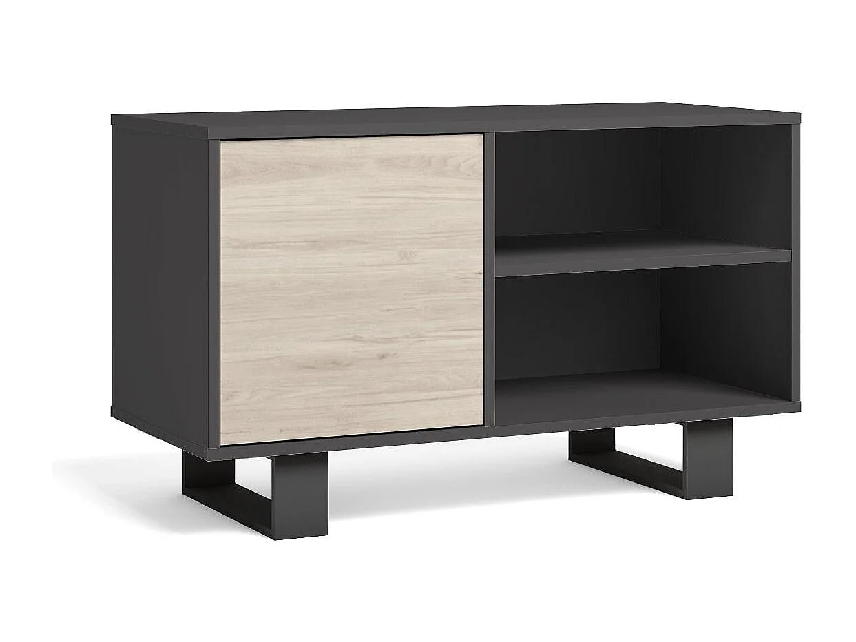Meuble TV modèle 95x40x57cm WIND, Gris Anthracite, Structure Gris Anthracite, Couleur de porte Chêne