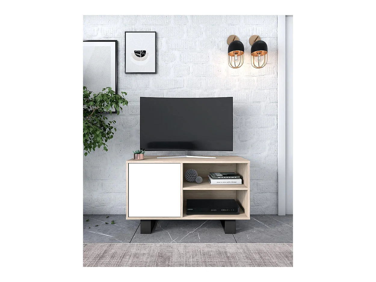 Televisiemeubels, Windmodel, 95x40x57cm, Eetkamer, Eik en wit, Moderne stijl