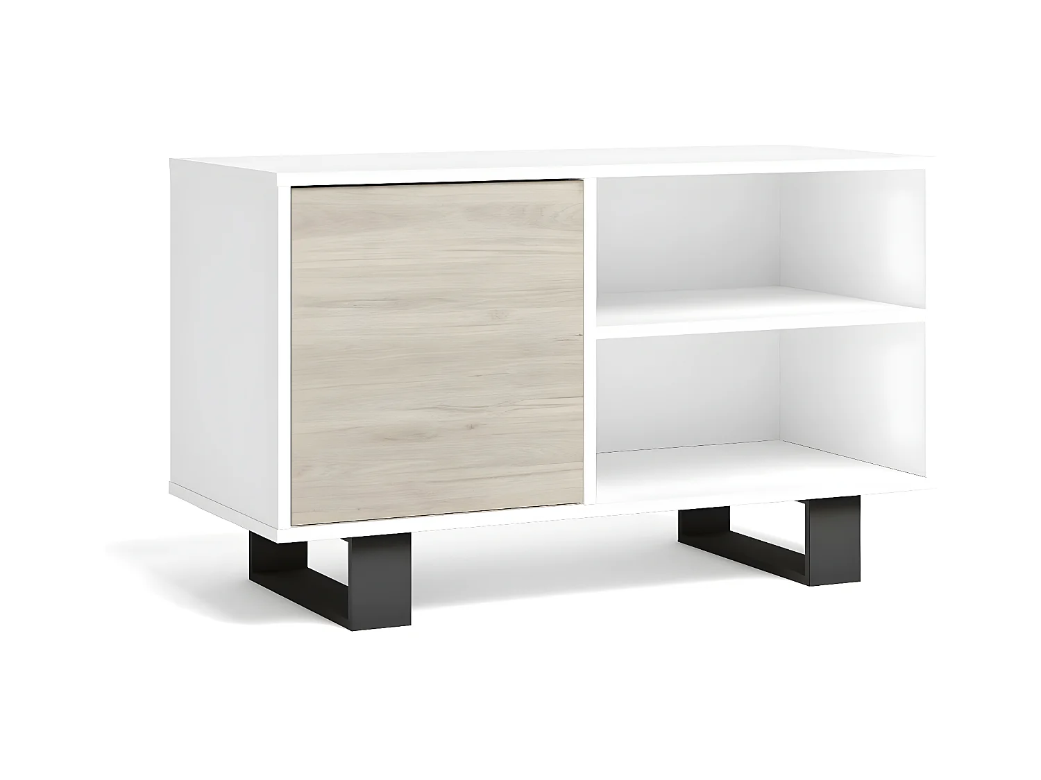 Meuble TV 95x40x57cm Modèle WIND, Couleur structure blanche, Couleur porte chêne