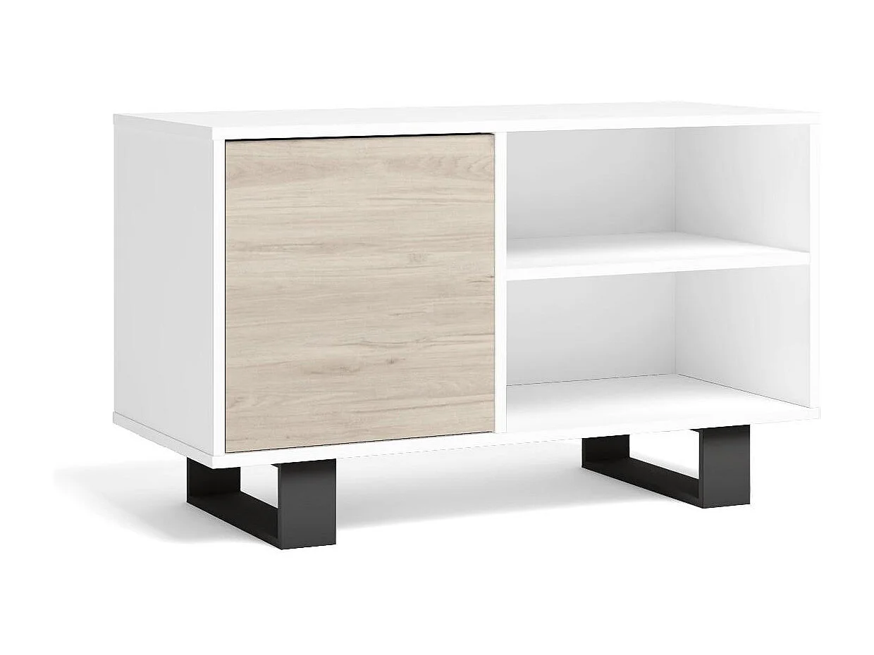 Meuble TV 95x40x57cm Modèle WIND, Couleur structure blanche, Couleur porte chêne