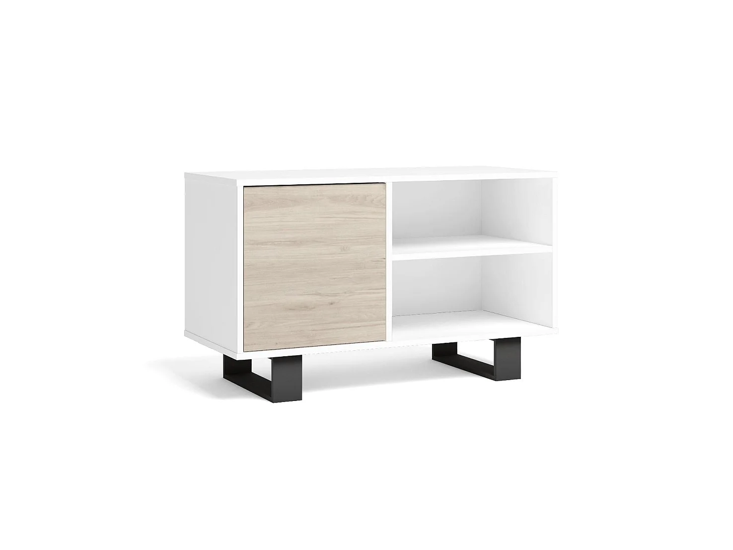 Meuble TV 95x40x57cm modèle WIND, couleur structure blanche, couleur porte chêne