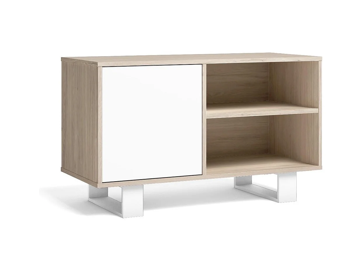 Meuble TV modèle 95x40x57cm WIND, couleur structure chêne, couleur porte Blanc