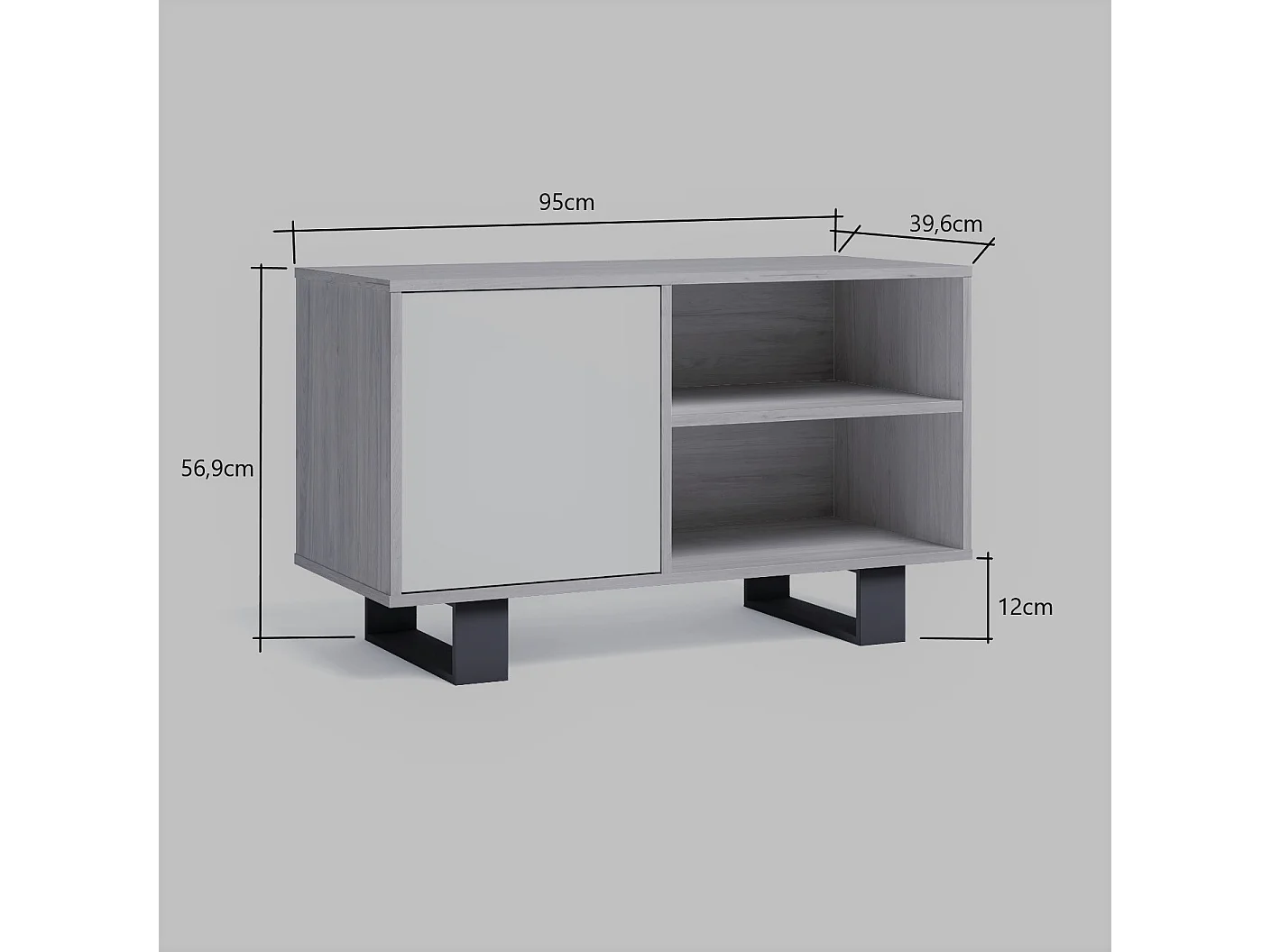 Televisiemeubels, Windmodel, 95x40x57cm, Eetkamer, Eik en wit, Moderne stijl