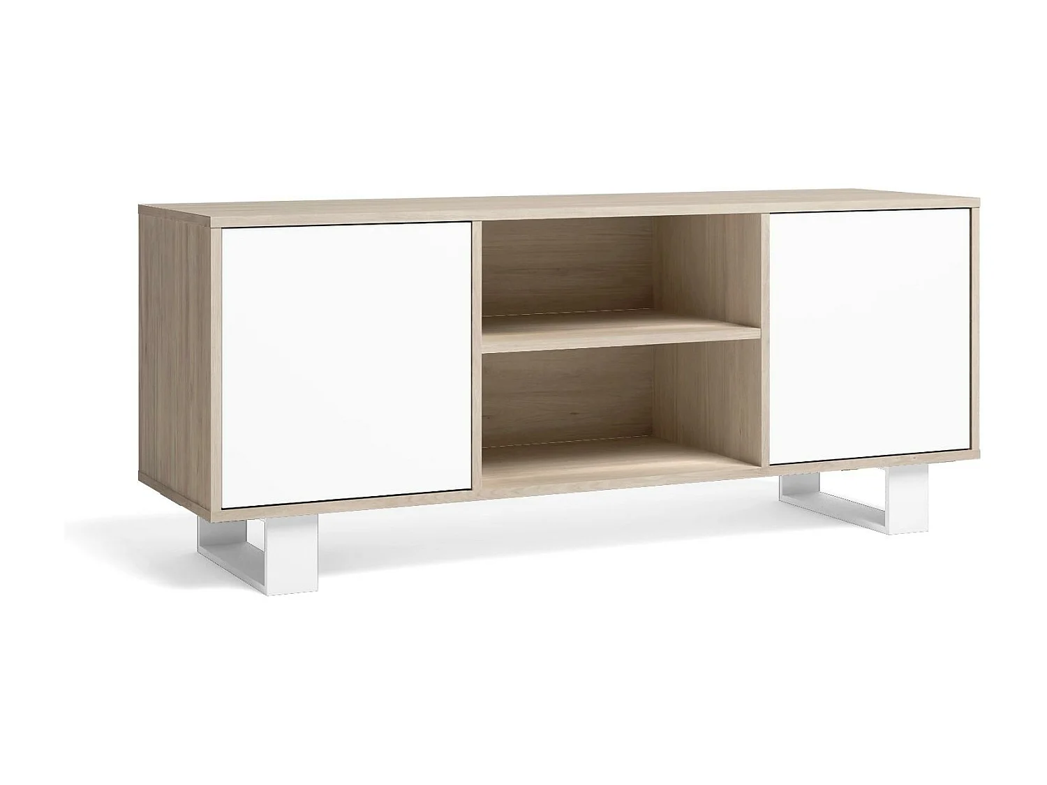 Televisiemeubels, Windmodel, 137x40x57cm, Eetkamer, Eik en wit, Moderne stijl