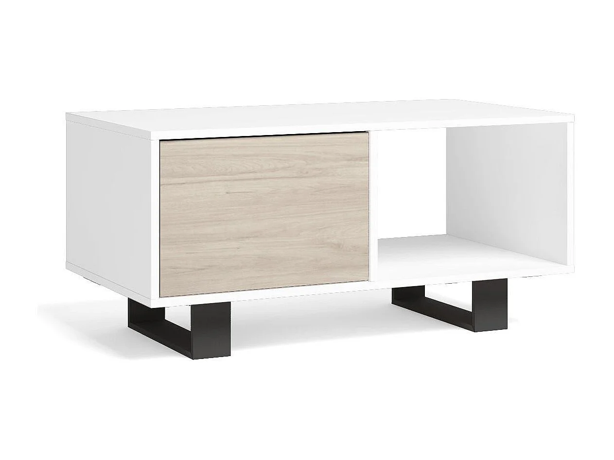 Tavolino con ante, sala da pranzo, modello WIND, Bianco e Rovere, 92x50x45cm.