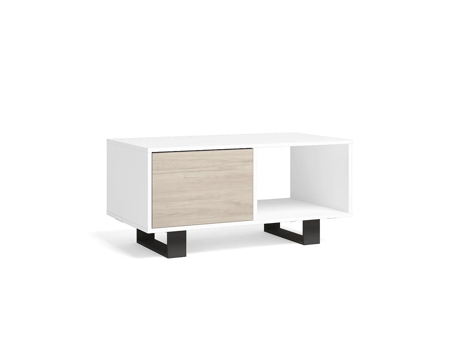 Tavolino con ante, sala da pranzo, modello WIND, Bianco e Rovere, 92x50x45cm.