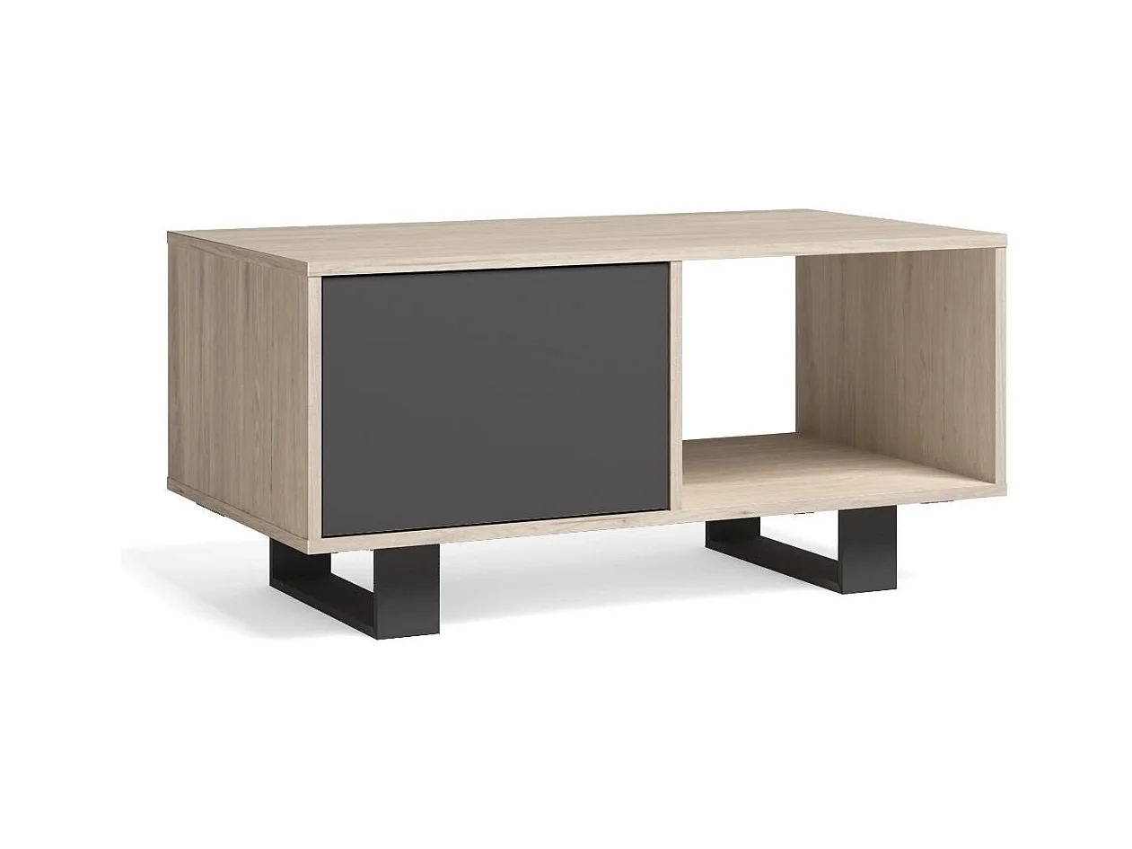 Table basse avec portes, Modèle WIND, structure Chêne, portes Gris Anthracite, 91,5x50x45cm