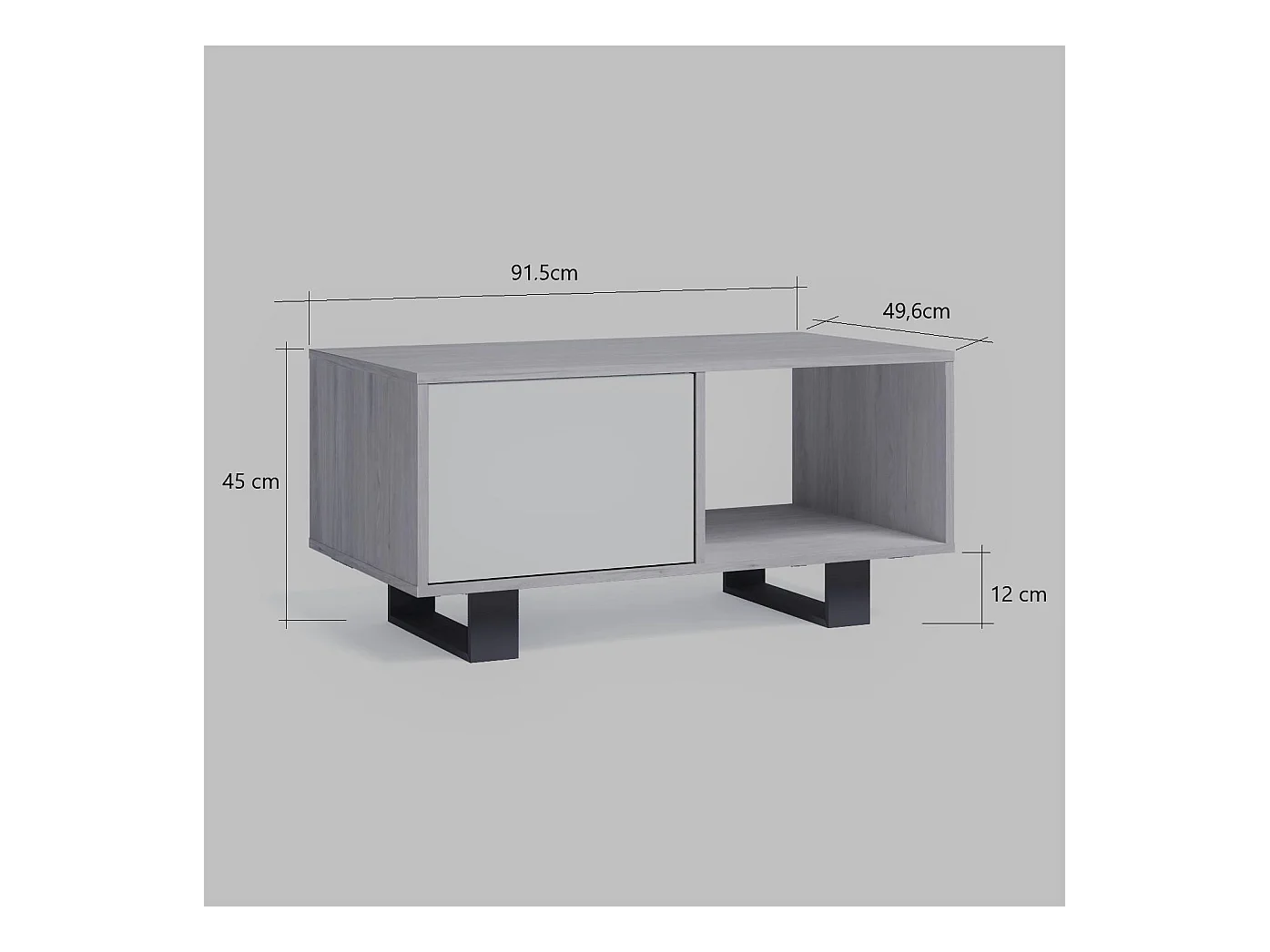 Table basse avec portes, Modèle WIND, structure Chêne, portes Gris Anthracite, 91,5x50x45cm