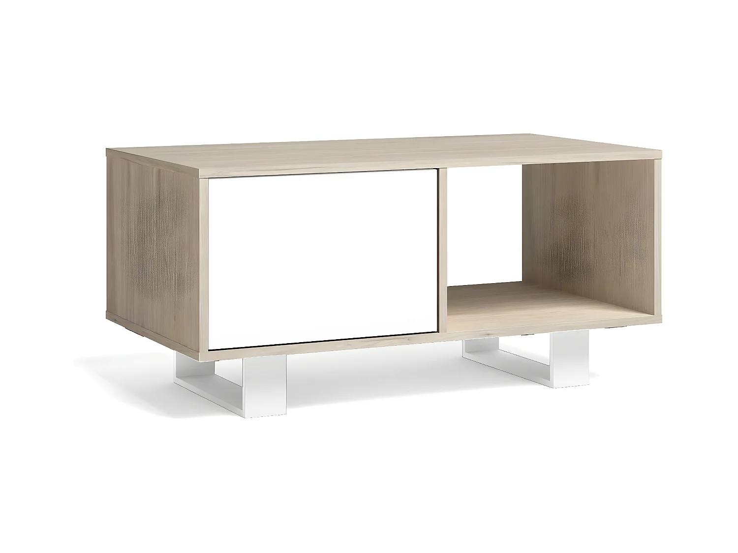 Table basse avec portes, Modèle WIND, structure Chêne, portes Blanches.