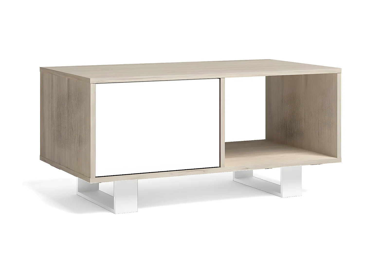 Table basse avec portes, Modèle WIND, structure Chêne, portes Blanches.