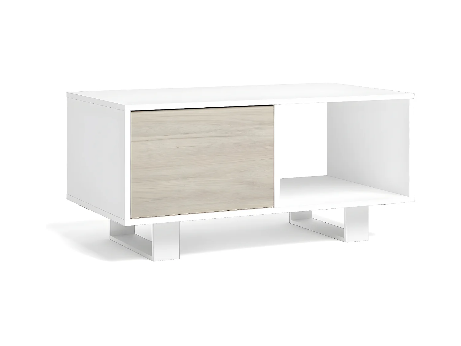 Table basse avec portes, Modèle WIND, structure Blanche, portes Chêne, 91,5x50x45cm