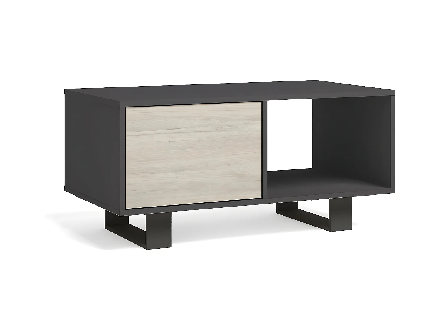 Table basse avec portes, Modèle WIND, structure Gris Anthracite, portes en Chêne, 91,5x50x45cm