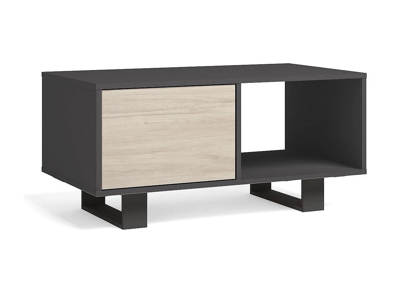 Table basse avec portes, Modèle WIND, structure Gris Anthracite, portes en Chêne, 91,5x50x45cm