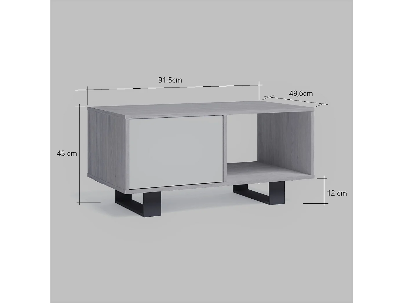 middentafel met Puerta, Windmodel, 92x50x45cm, Eetkamer, Grijs en eiken, Noordse stijl