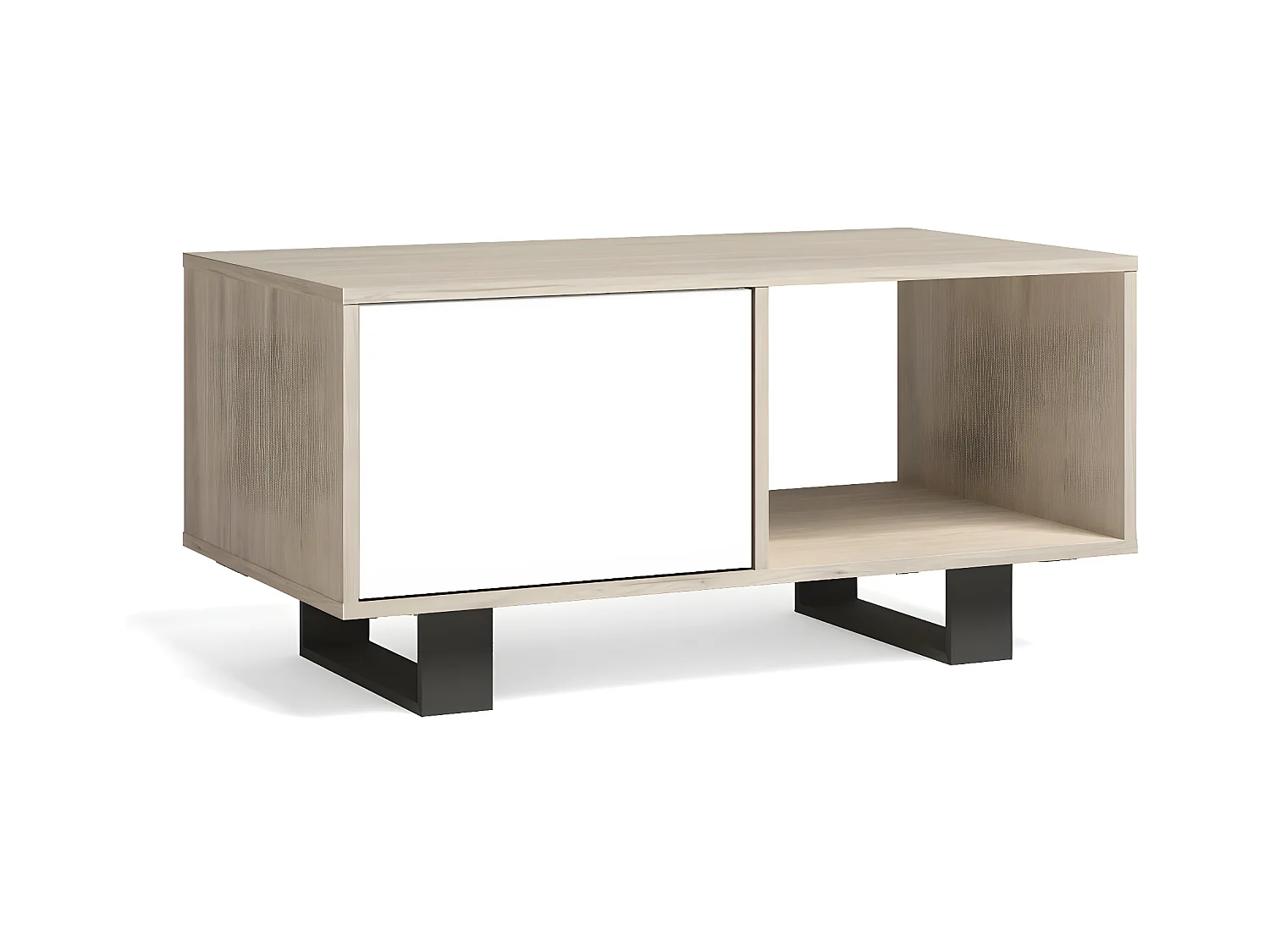Table basse avec portes, Modèle WIND, structure Chêne, portes Blanches.