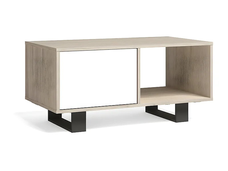 Mesa de centro con puertas, Modelo WIND, estructura color Roble/color puertas Blanco.