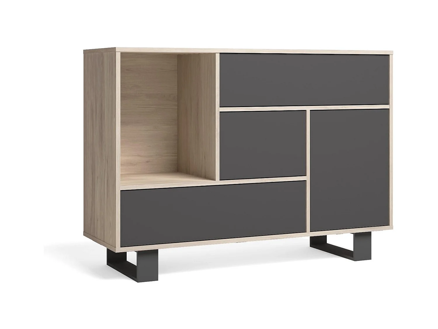 Salle à manger, Buffet Buffet WIND 1 porte, 3 tiroirs, Chêne/Gris Anthracite