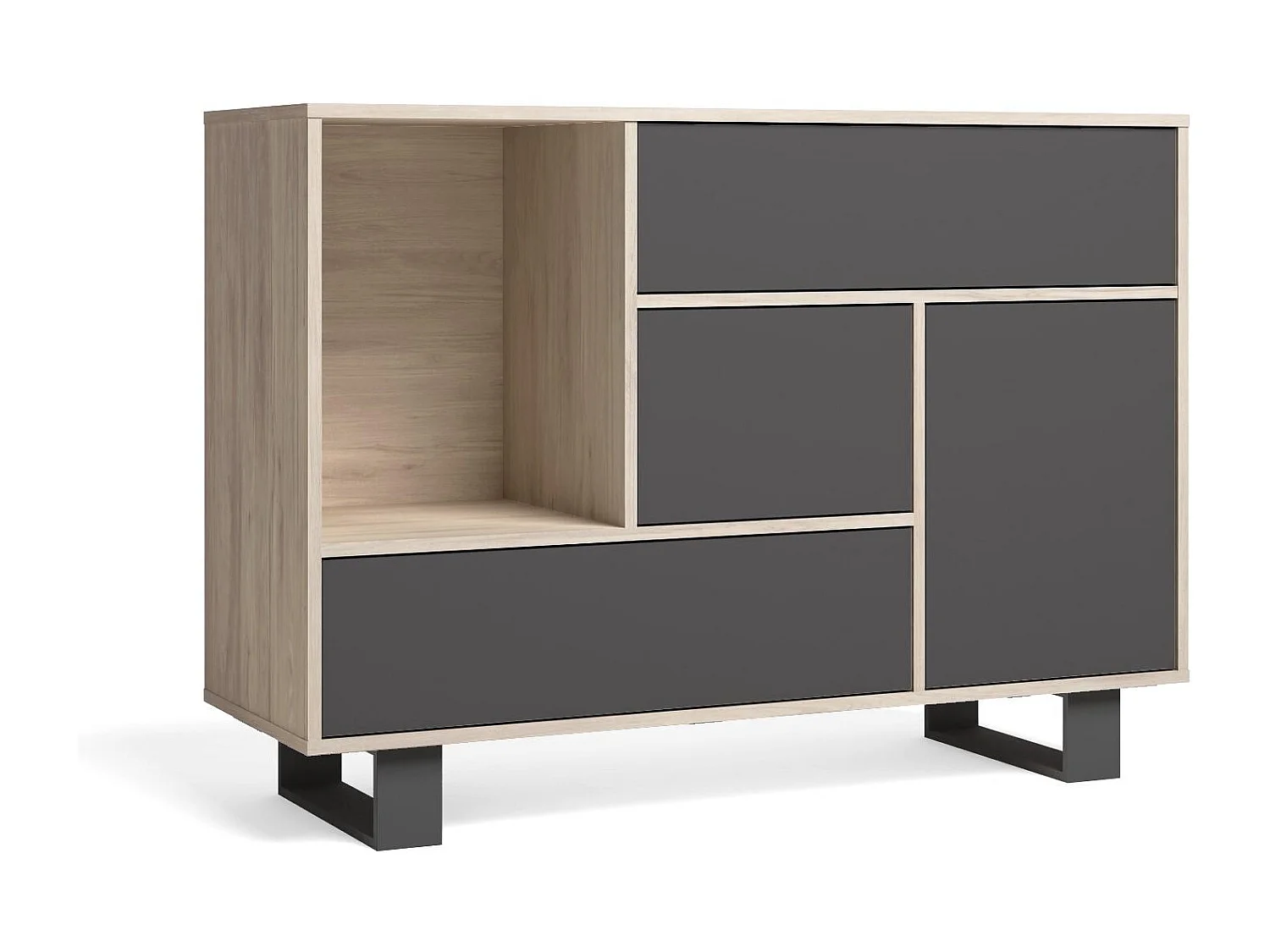 Salle à manger, Buffet Buffet WIND 1 porte, 3 tiroirs, Chêne/Gris Anthracite