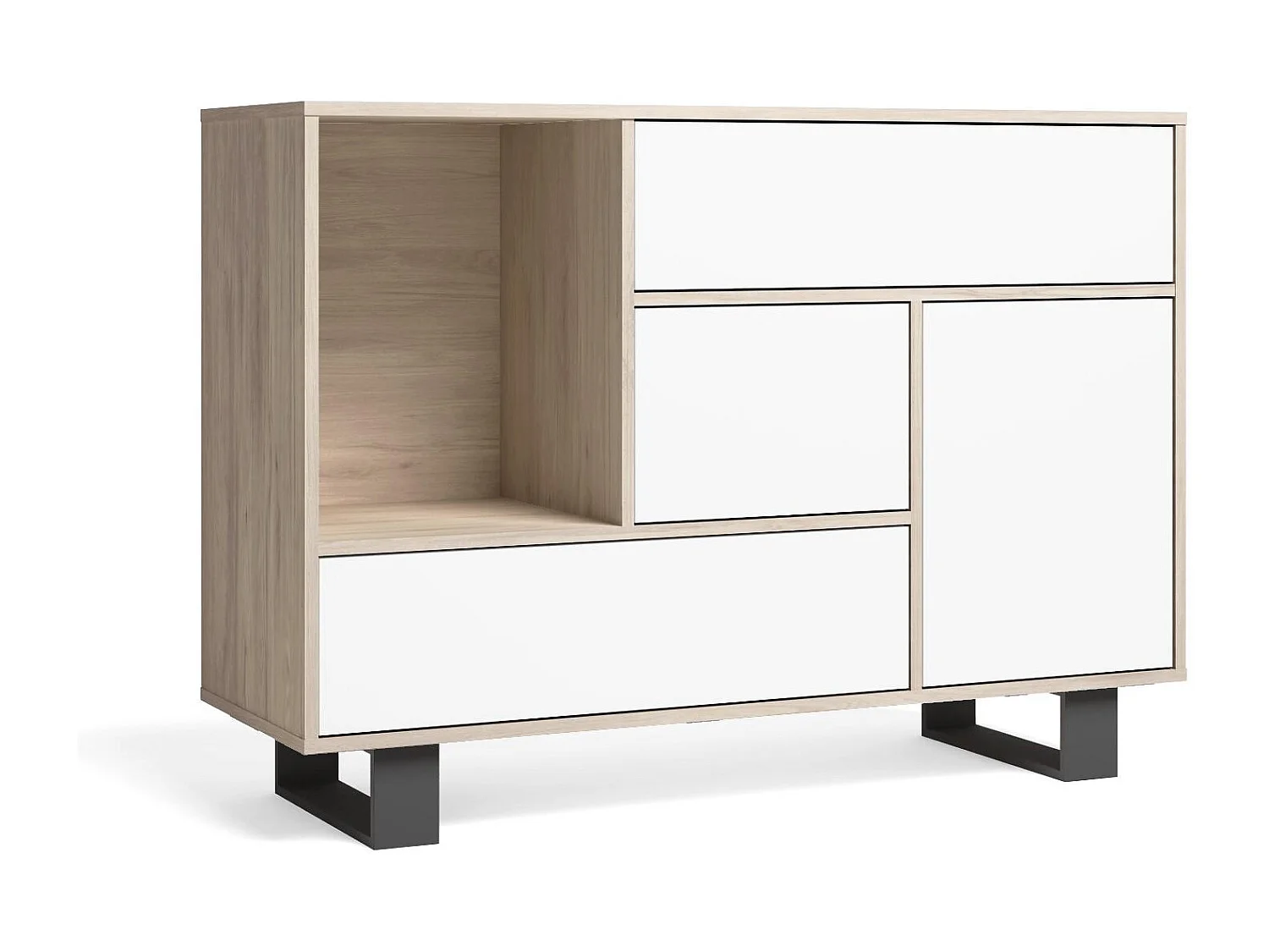 Sabreess Furniture - Buffet, Windmodel, 120x40x86 cm, Woonkamer, hal, kantoor, Eik en wit, Moderne stijl