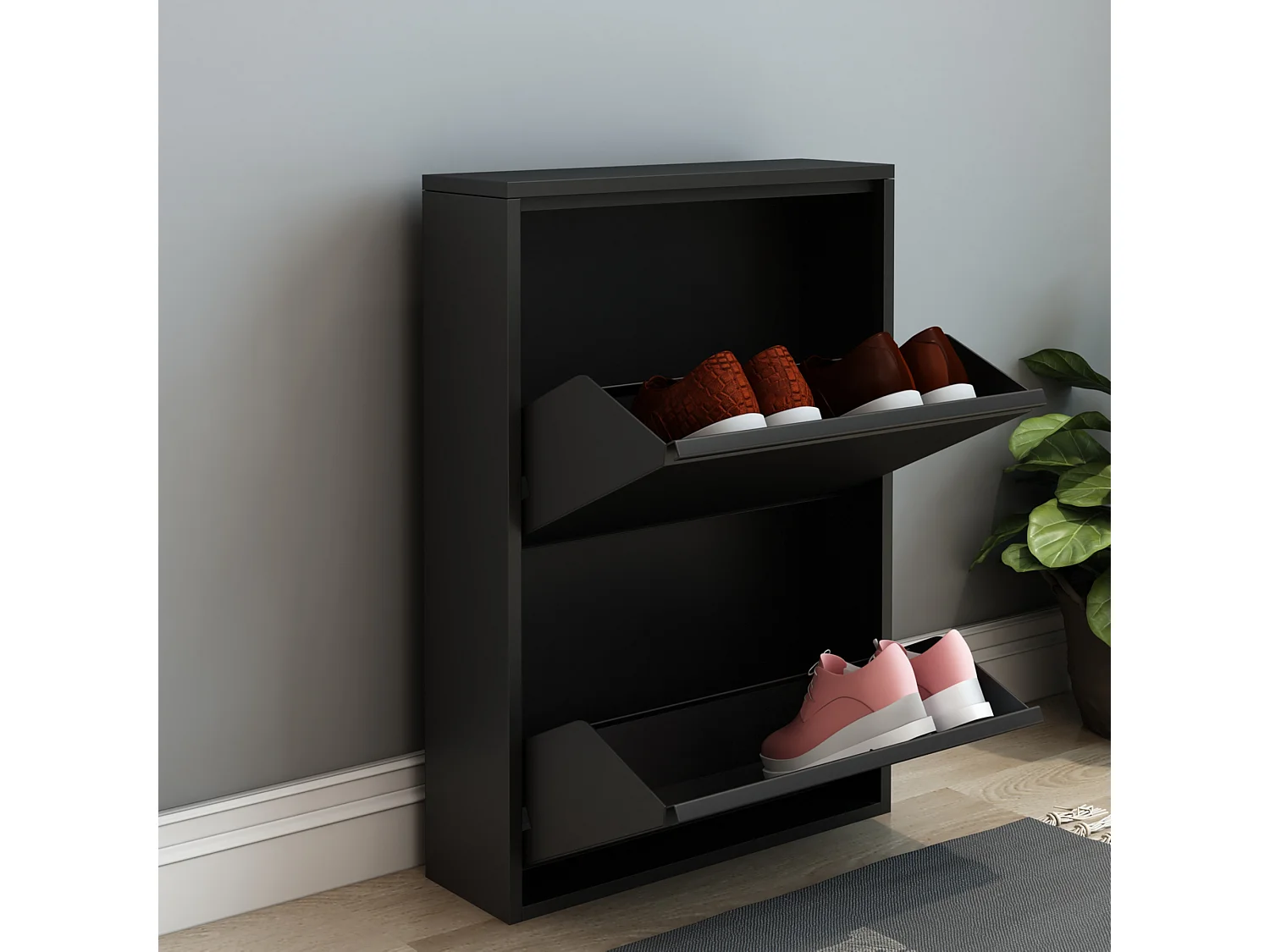 Meuble à chaussures Sokndal à 2 tiroirs inclinables noir [en.casa]